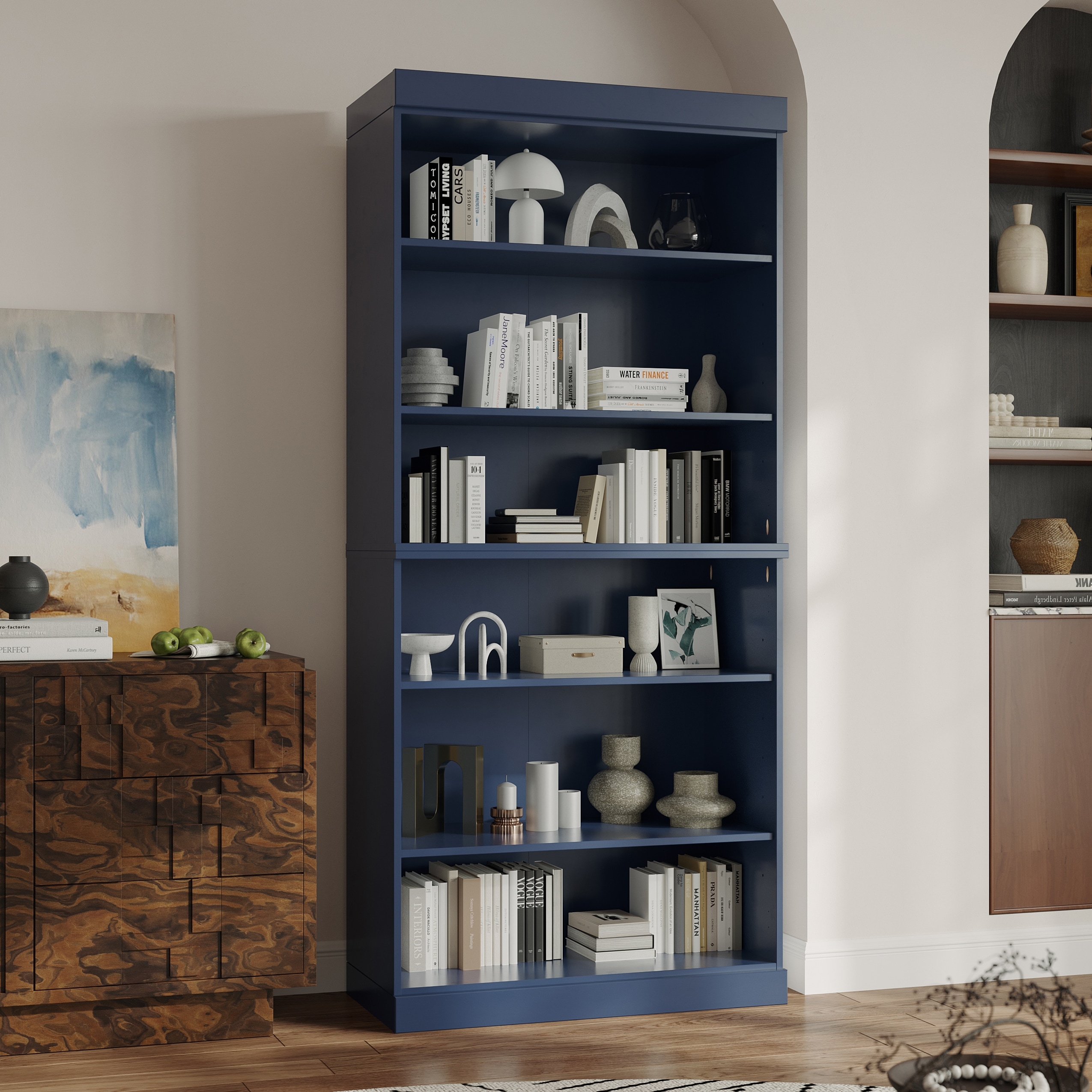 Palace Imports Solid Wood 6-Shelf Bookcase, Adjustable Shelves