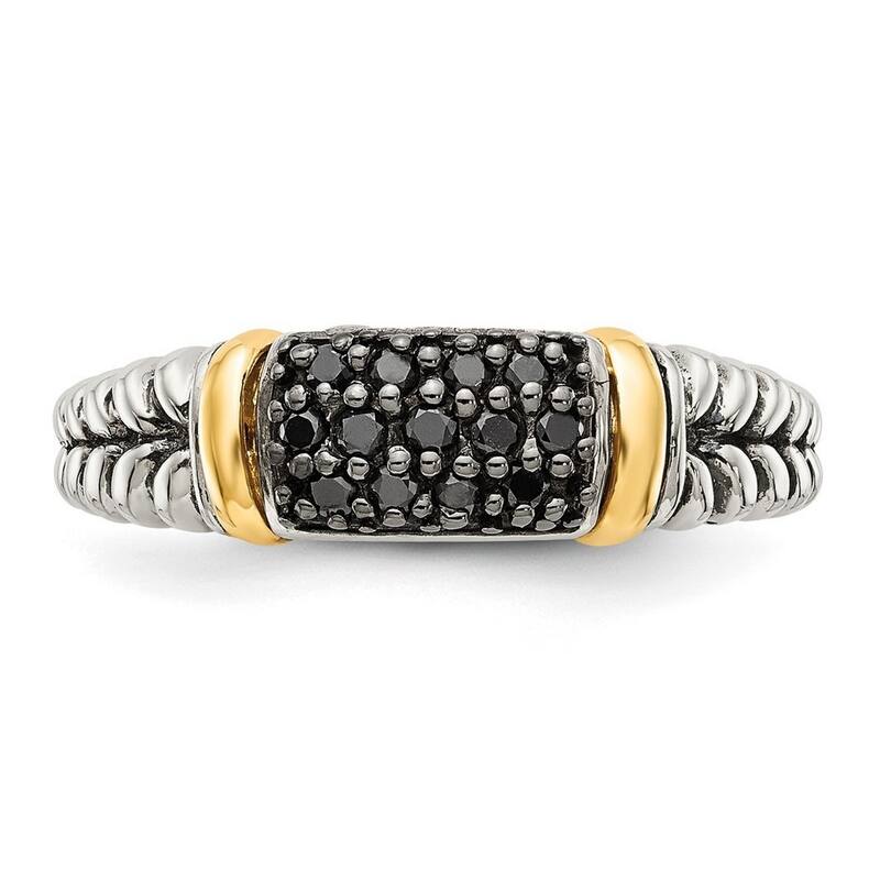 Curata 925 Sterling Silver Textured Polished With 14k 1/8ct. Black Diamond Ring