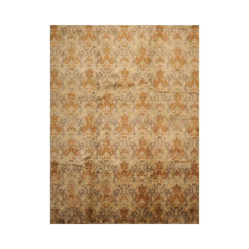 Hand Knotted Kalaty Damask Tan Wool Transitional Oriental Area Rug - 9' x 12'