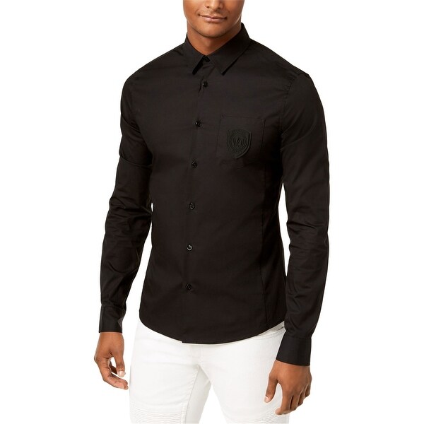 Versace Mens Logo Button Up Shirt, Black, X-Small. Opens flyout.