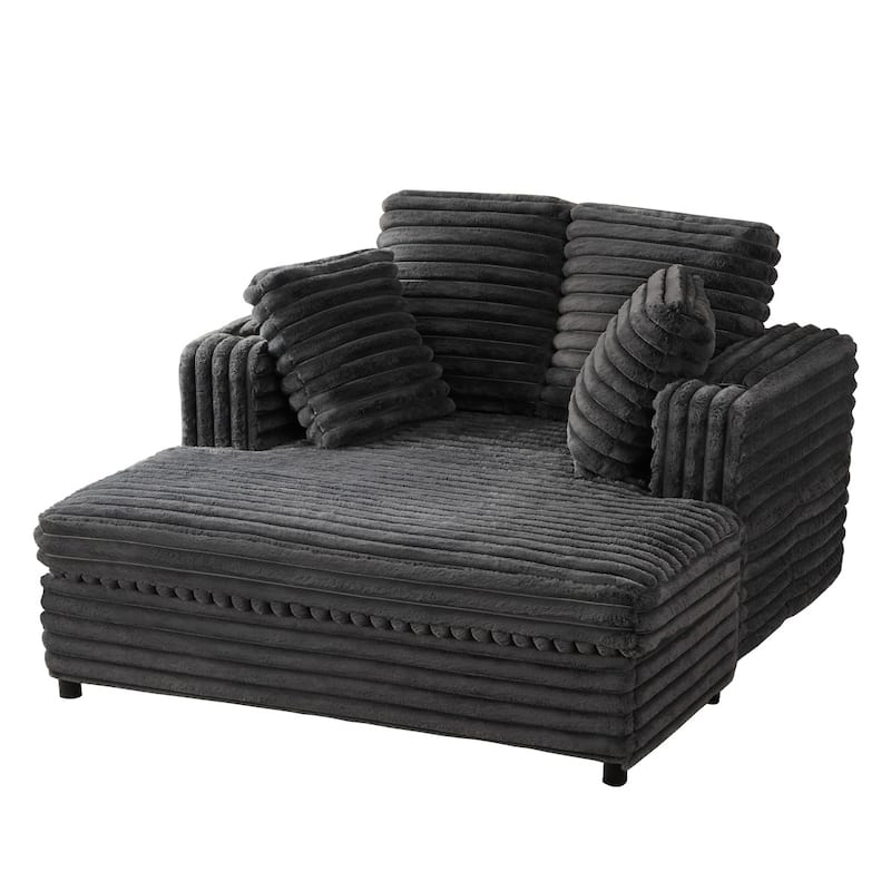 Chaise Lounge Chair with Side Pockets and USB Charging, Sofa Chair Accent Chair Reception Chair Reading Chair - Grey