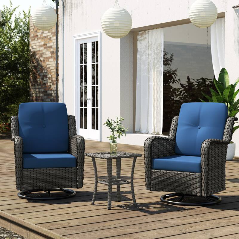 3 Pieces Patio Bistro Set with Rattan Rocking Chair Side Table
