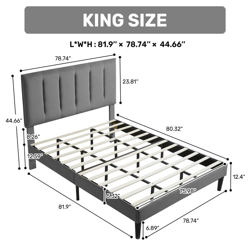Upholstered Platform Bed Frame with Vertical Stripe Headboard