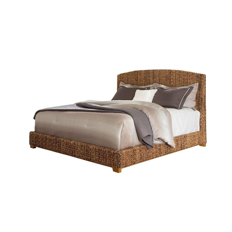 Queen Size Bed Frame Woven Banana Leaf Bed Rustic Bed Amber Honey Finish