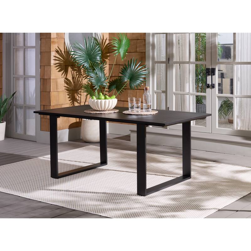 SAFAVIEH Outdoor Living Fash Aluminum Sled Leg Dining Table - 71"W x 34"D x 29"H