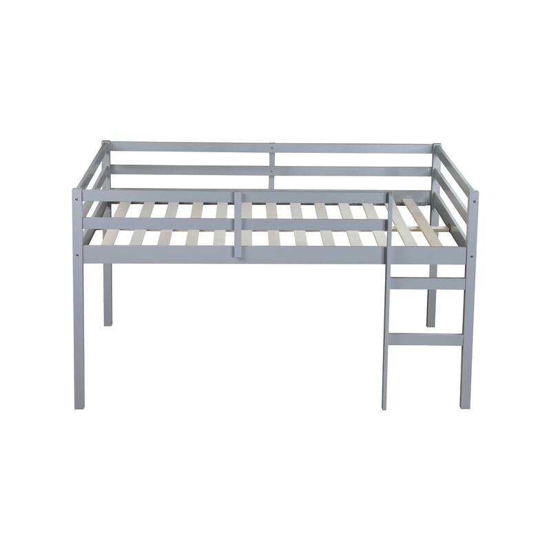 Roomfitters Full Rubber Wood Loft Bed with Ladder, Reinforced Slat Platform, Low Height Space Saving Design