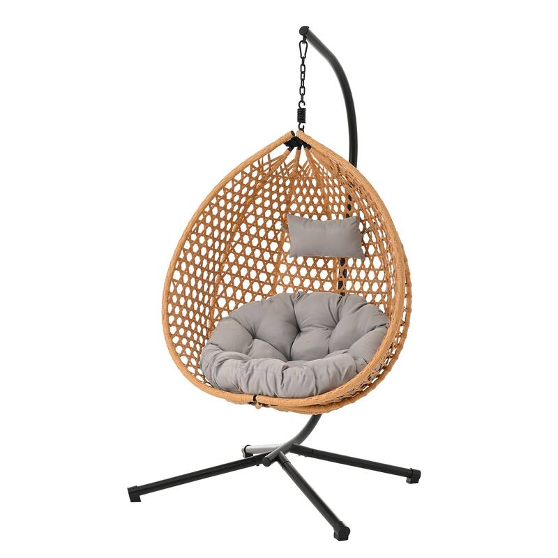 Roomfitters Hanging Egg Chair with Stand, Rattan Wicker Swing Chair with Cushion for Indoor Outdoor Patio Balcony