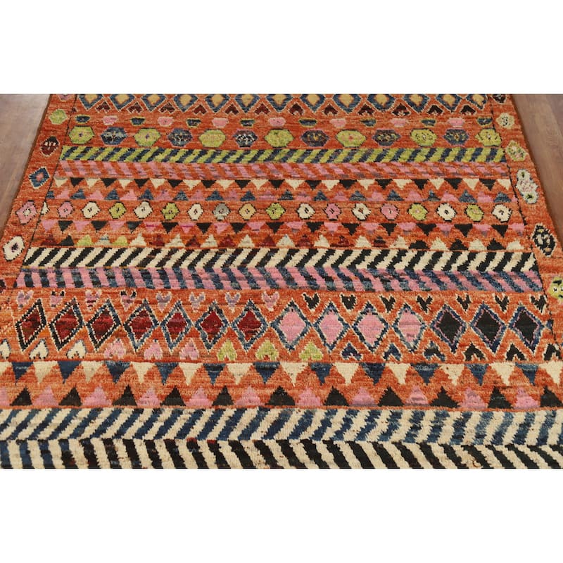 Moroccan Oriental Area Rug Handmade Orange Modern Wool Carpet - 6'5" x 9'8"