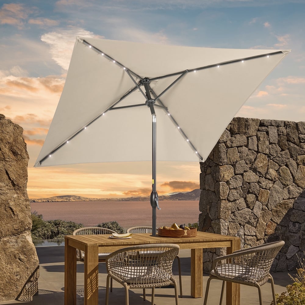 LIVOOSUN 6.5×6.5FT LED Square Patio Umbrella with UPF50+, Tilt Function, and Wind-Resistant Design——Experience Outdoor Comfort
