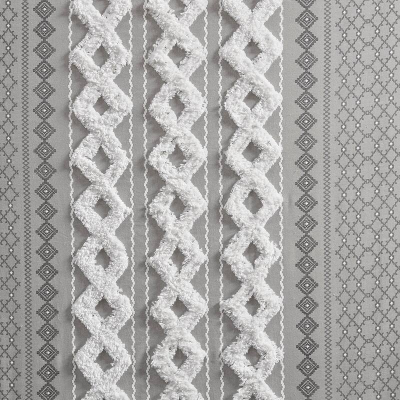 1PC Cotton Printed Curtain Panel with Chenille Stripe and Lining