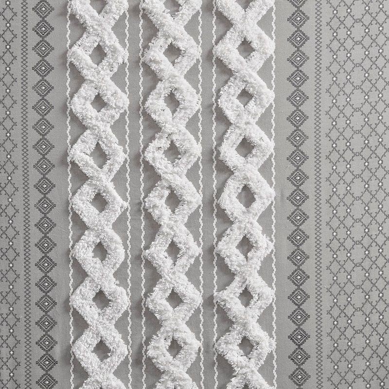 Cotton Printed Curtain Panel with Chenille Stripe and Lining 50x95"
