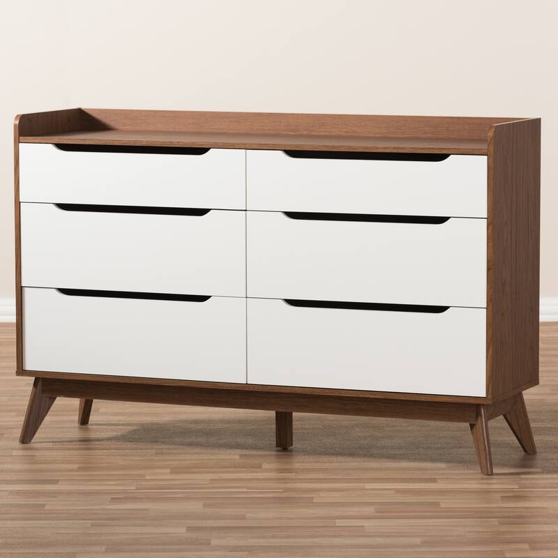 6 Drawer Dresser - White Walnut Storage Chest - Modern Bedroom Furniture - 56" Wide