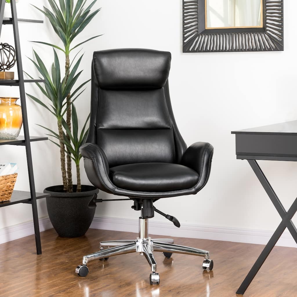 Glitzhome Modern High-Back Leatherette Adjustable 360-Degree Swivel Executive Office Chair-Come with a Free Vase