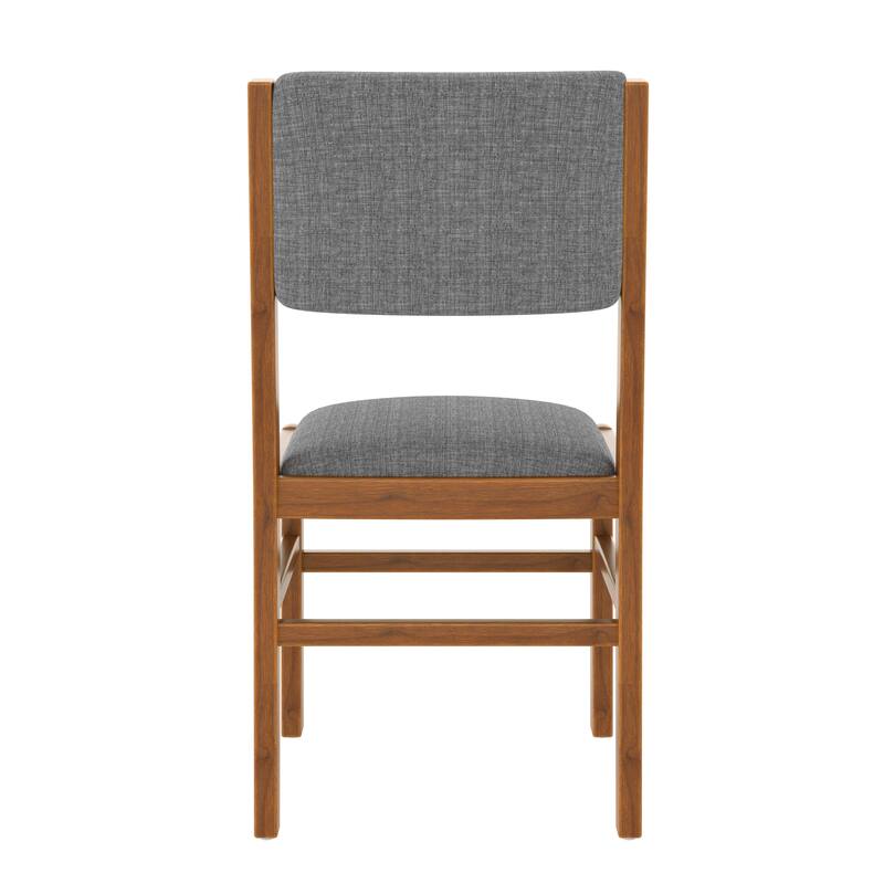 5-Piece Mid Century Modern Dining Set, Rectangle Wooden Table and 4 Linen Upholstered Chairs
