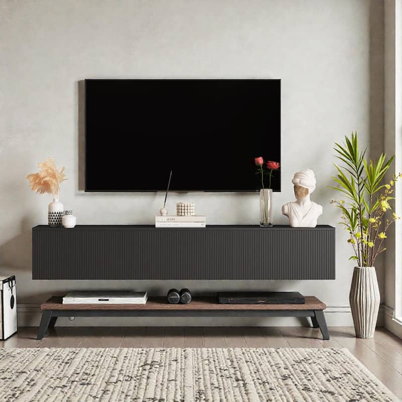 69" Wall Mounted Floating TV Console with LED Lighting, Modern Media Cabinet for 55 60 65 Inch TVs, Large Storage Shelf