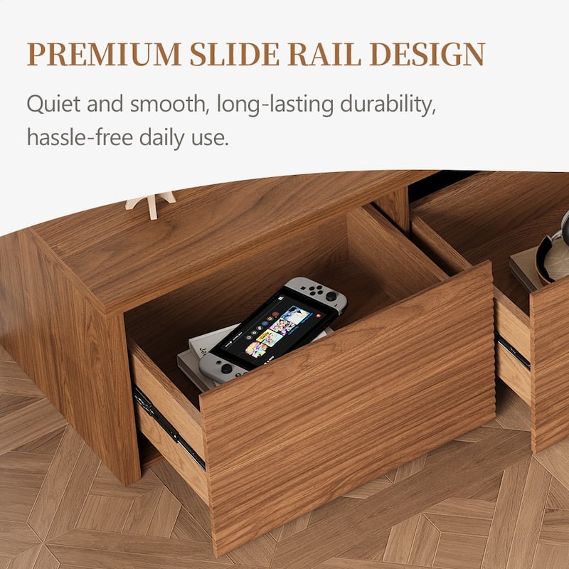 78.74" Modern TV Stands, Natural Wood Texture, Media Console with 4 Drawers