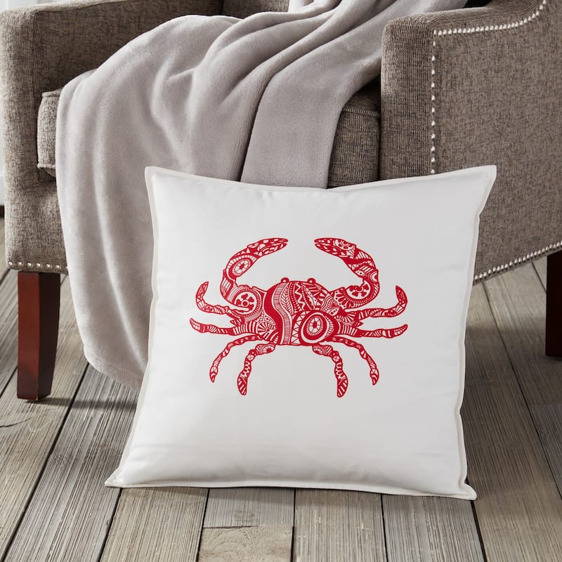Crab Cotton Canvas 20-inch Pillow - Red