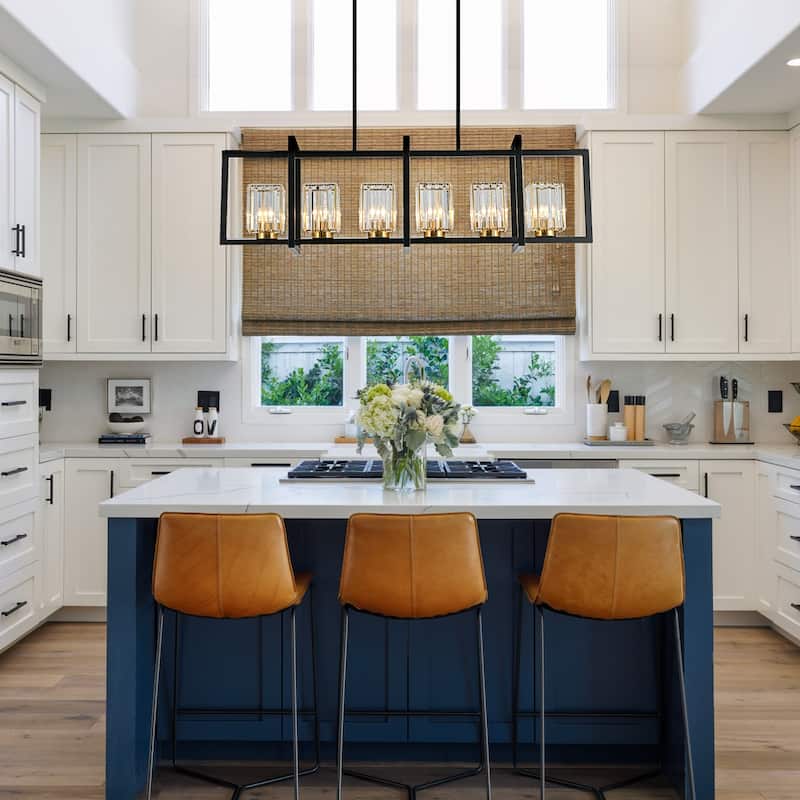 6-Light Modern Industrial Linear Crystal Kitchen Island Pendant Light - 43.3"