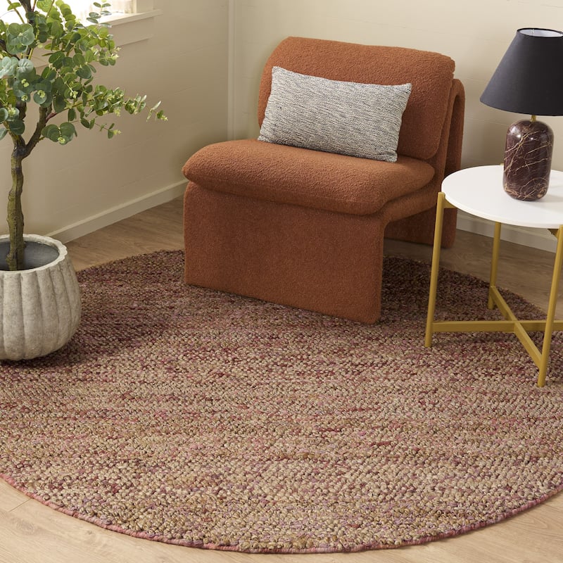 SAFAVIEH Handmade Bohemian Ancilla Jute Rug - 6' Round - Natural/Pink