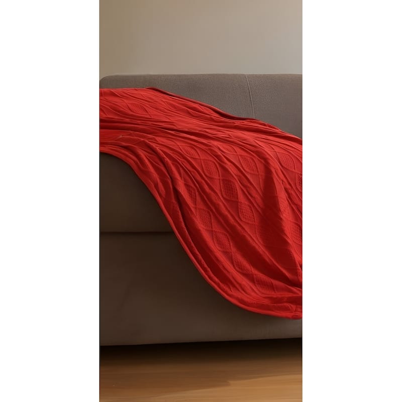 60" X 50" Red Knitted Acrylic Throw Blanket - Throw