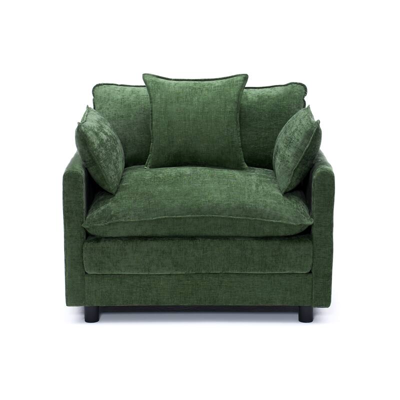 39.4" Chenille Accent Chair Club Chair with Ottoman, Living Room Chair Upholstered Armchair, Chaise Lounge Chair