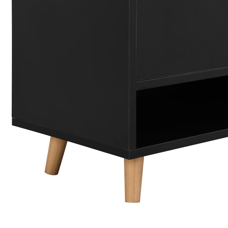 Sleek Contemporary Shoe Cabinet with Adjustable Shelves and Solid Wood Legs - 55.1" W × 13.8" D × 39.4" H