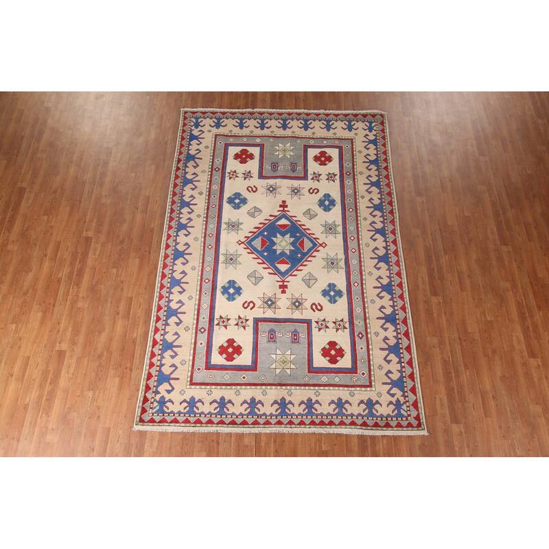 Kazak Area Rug Handmade Wool Carpet - 6'8" x 10'1"