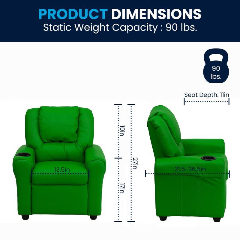 Contemporary Kids Recliner with Cup Holder and Headrest - 24"W x 21.5" - 36.5"D x 27"H