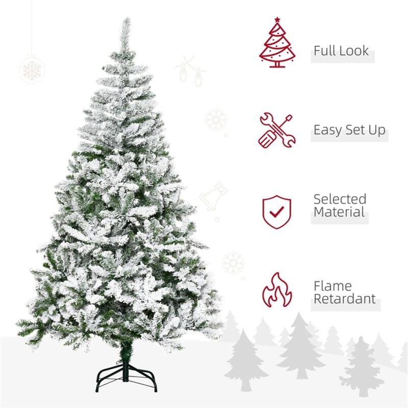 Green-White PVC Steel Snow Flocked Pine Christmas Tree with Stand