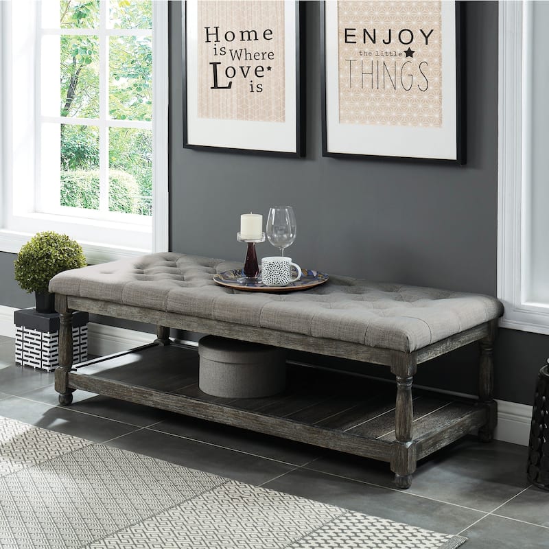 Brookside Rustic Wood Tufted 1-Open Shelf Bench by The Gray Barn
