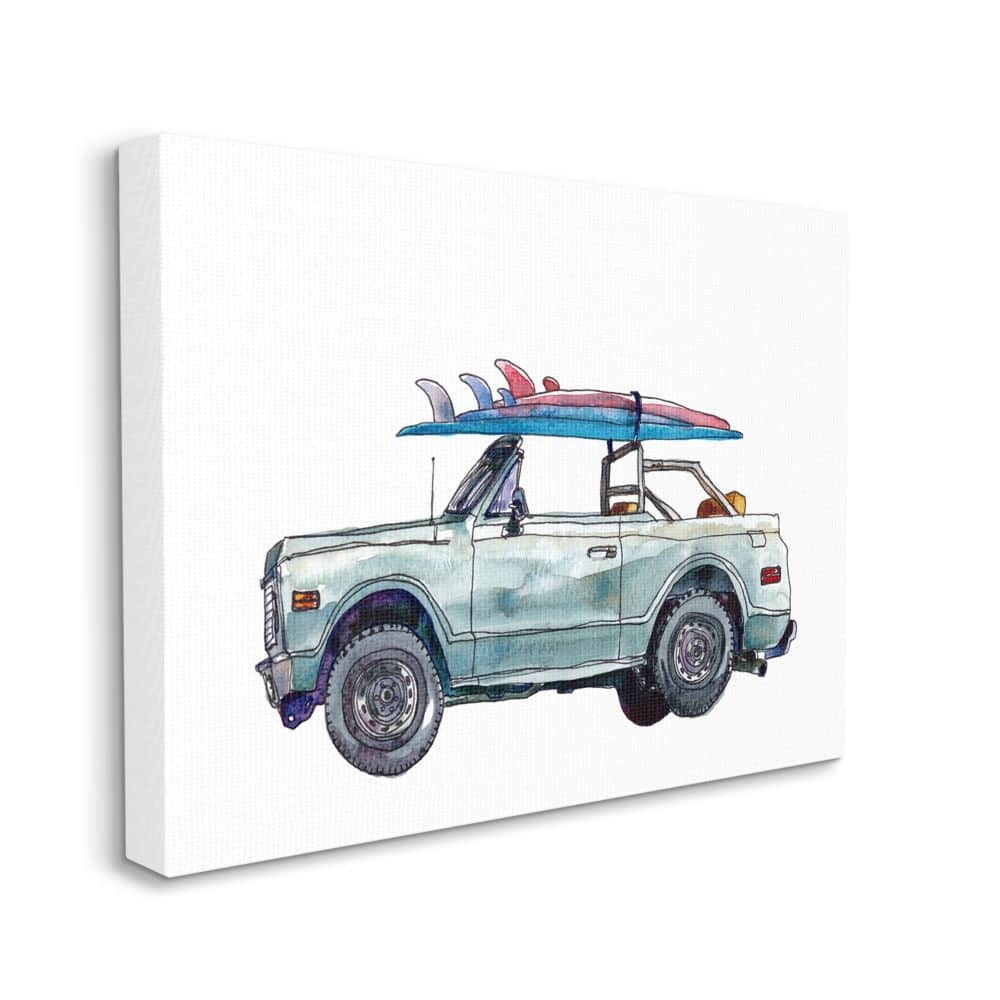 Stupell Retro Beach Cruiser with Surfboard Minimal Illustration Canvas Wall Art - Blue