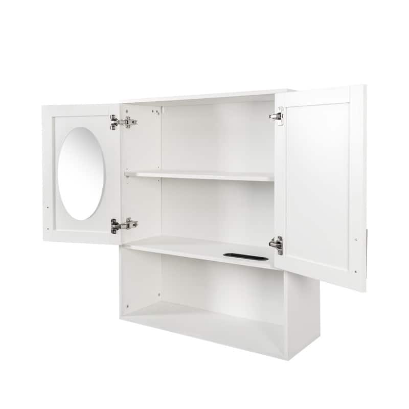 Wall-Mounted Two-Door Bathroom Mirror Cabinet with Facial Tissue Slot and Multi-Purpose Storage Space‌