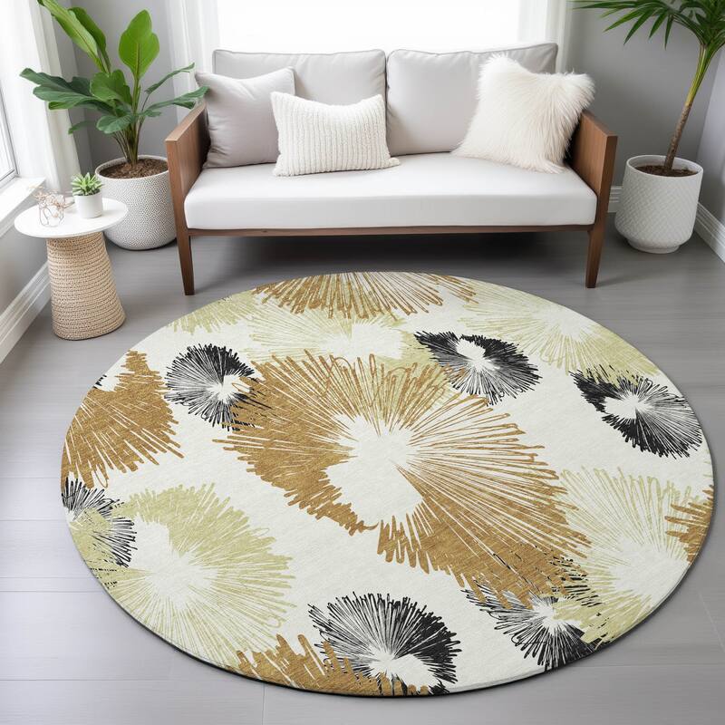 Machine Washable Indoor/Outdoor Modern Floral Chantille Rug
