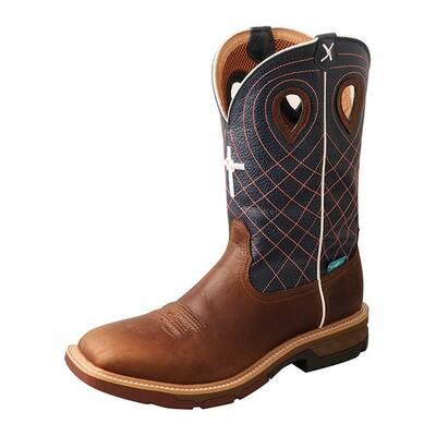Twisted X Work Boots Mens 12" Waterproof Cross Mocha Navy MXBW001