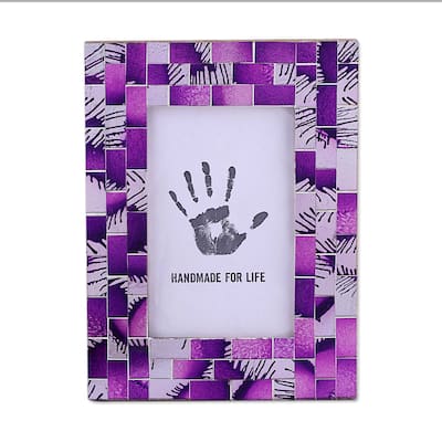 NOVICA Handmade Purple Impression Glass Mosaic Photo Frame (India)