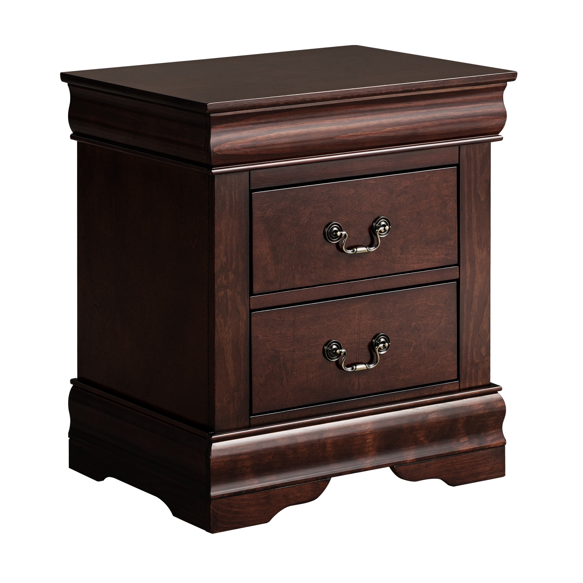 Transitional Solid Wood Nightstand with Two Drawers, Brown