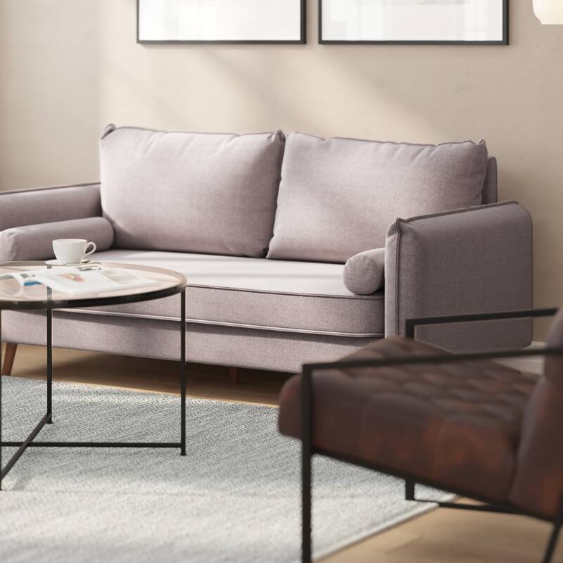 Compact Faux Linen Upholstered Sofa with Wooden Legs