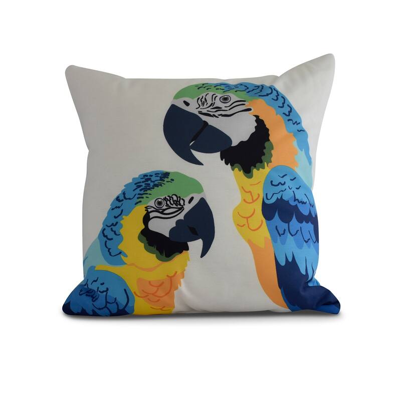 20 x 20 Inch Macaw Close Up Animal Print Outdoor Pillow - Blue