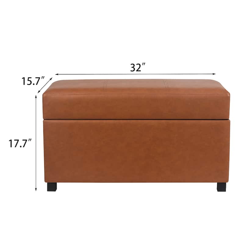 Adeco Faux Leather Storage Ottoman for Living Room