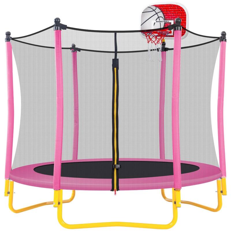 5.5 ft. Outdoor Mini Trampoline for Kids with Basketball Hoop and Ball