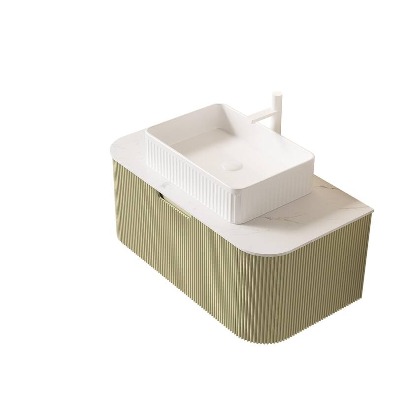 Wall Mounted Bathroom Vanity with White Rectangular Ceramic Basin