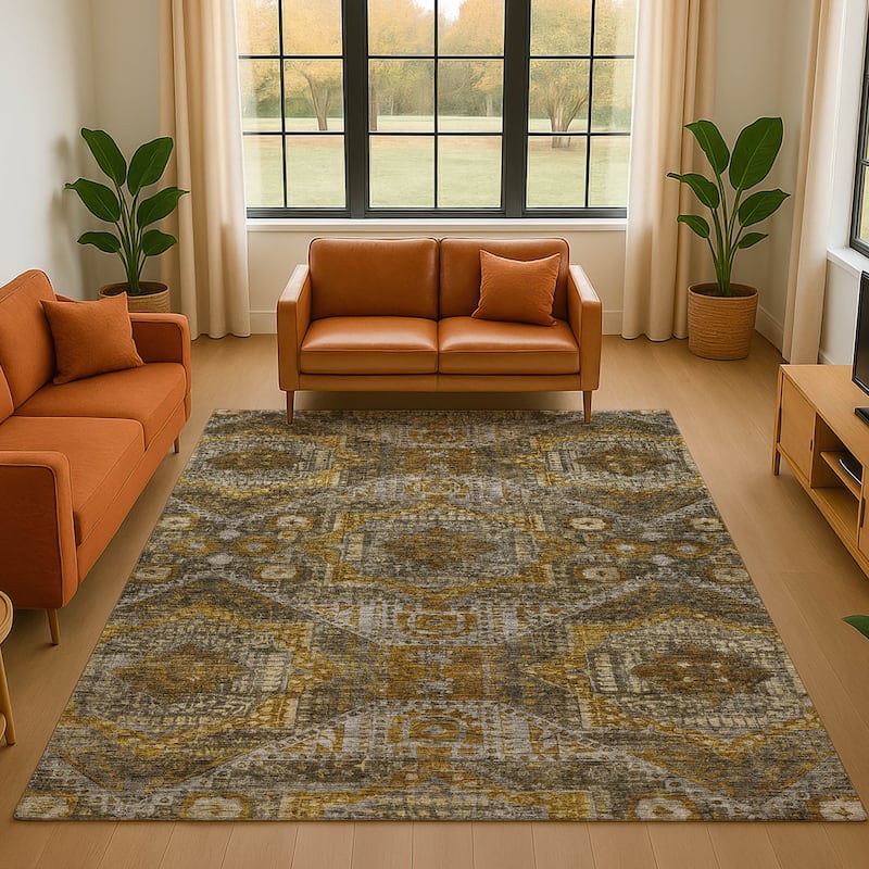 Premium Washable Super Soft Traditional Vintage Mayfield Rug - Brown - 10' x 14'