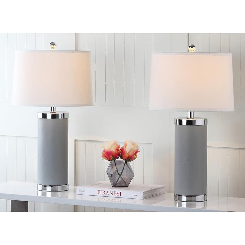SAFAVIEH Lighting Karie 26-inch Leather Column Table Lamp (Set of 2) - 14"x14"x25" - 14"Wx14"Dx25"H