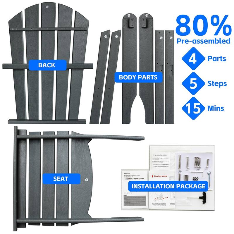 All Weather HDPE Stackable Adirondack Chair,Space-Saving Outdoor Patio Chair