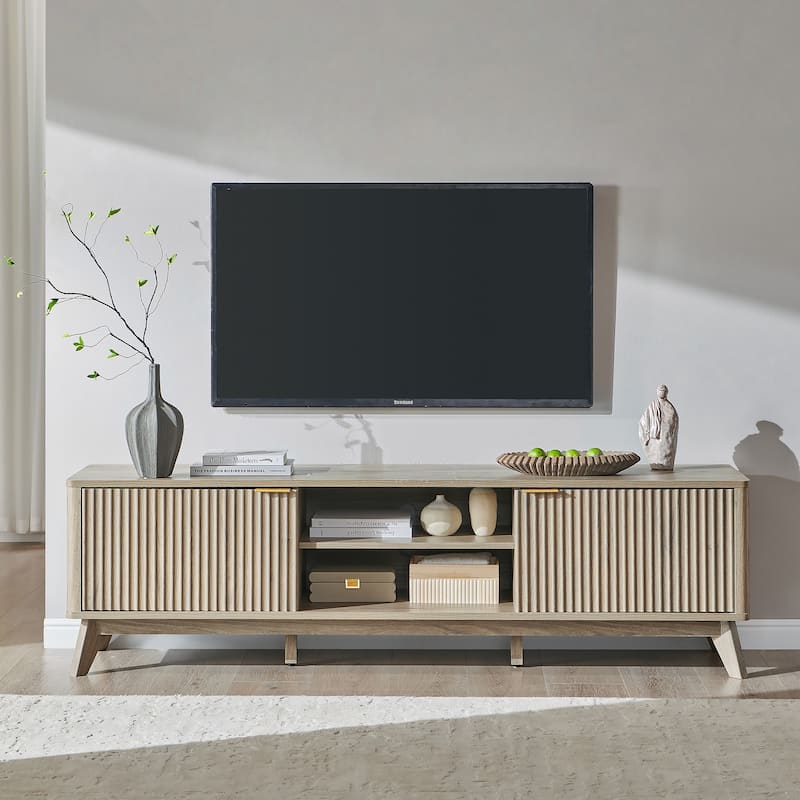 70" Modern Fluted TV Stand for Living Room, Wood Entertainment Center