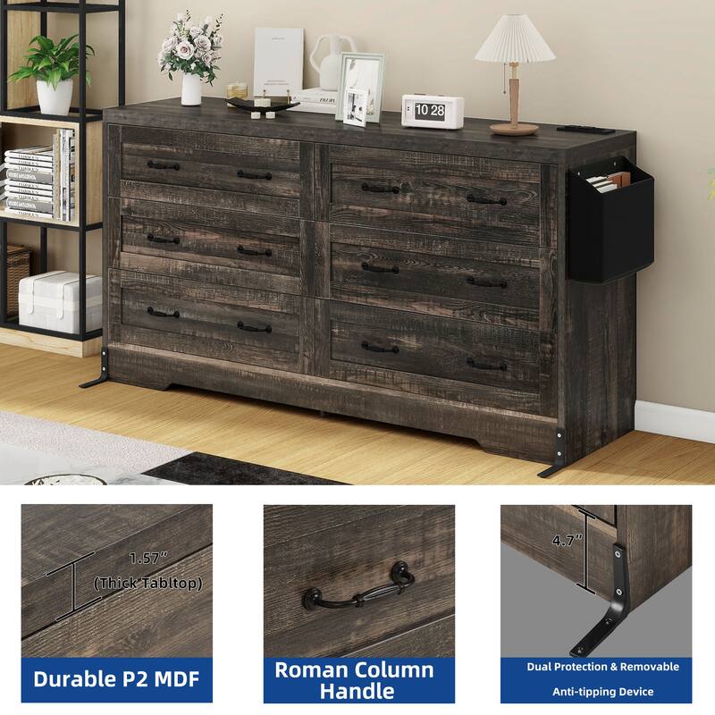 Moasis 6-Drawer 7-Drawer Double Dresser with Power Outlet and Organizer Bag