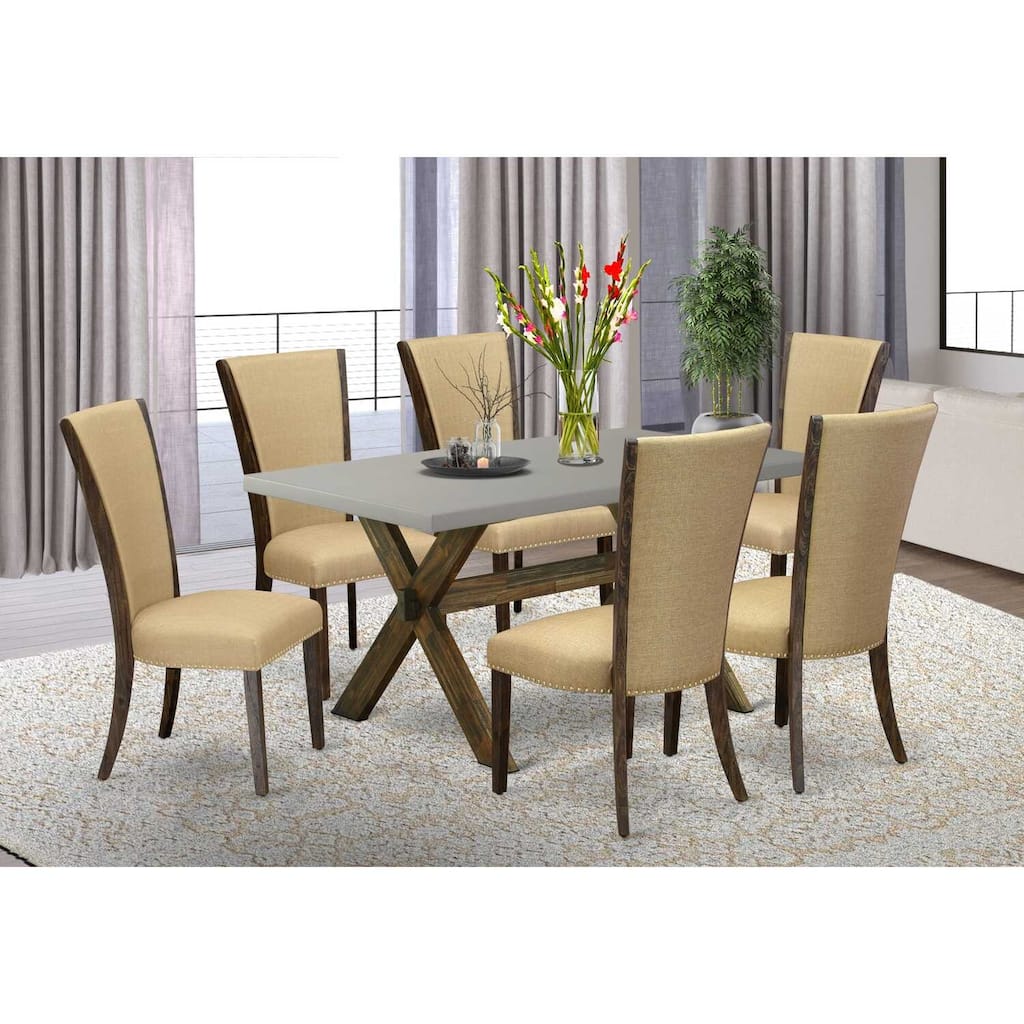 HomeStock 7-Piece Natural Oak Finish Solid Wood Top Dining Table with 6-Chairs