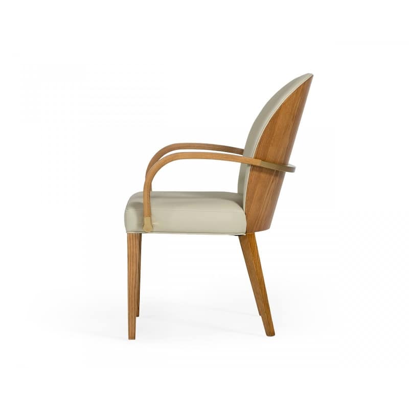 Upholstered Grey Faux Leather Dining Chair with Brown Wood Legs - 23" x 22" x 35"