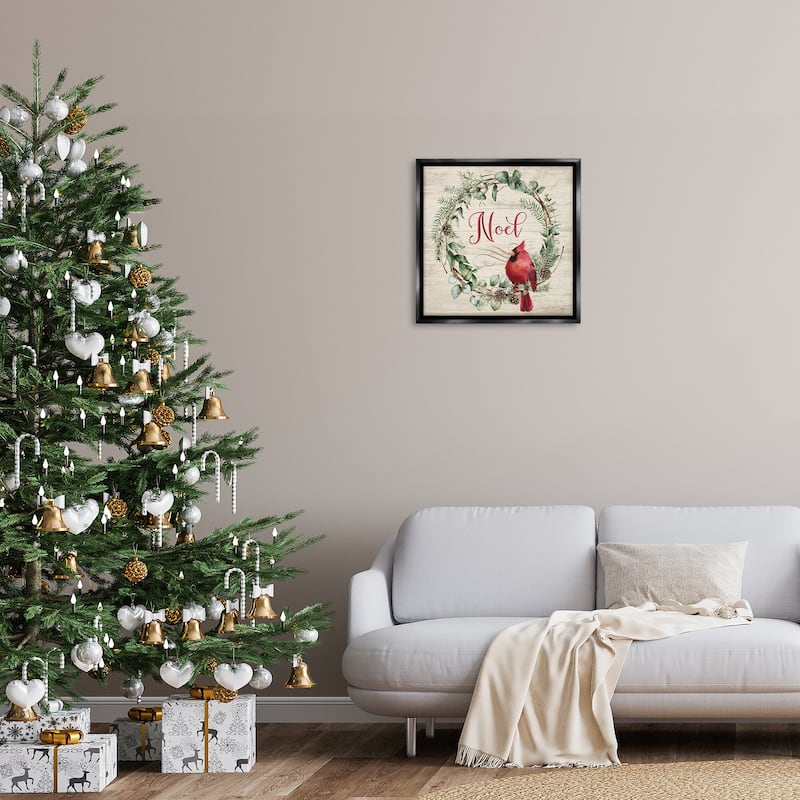 Stupell Noel Wreath with Cardinal Framed Floater Canvas Wall Art Design By Mollie B.