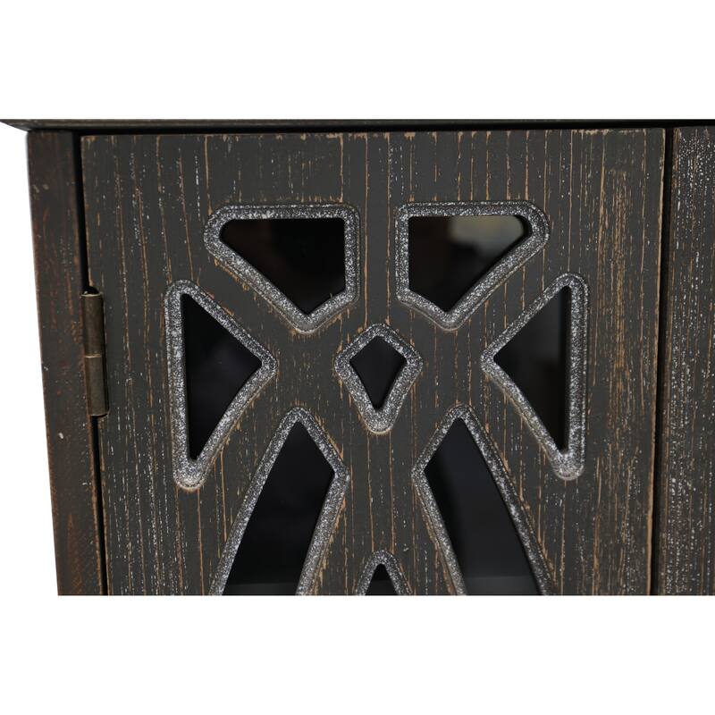 Vintage Wall-Mounted Cabinet with Decorative Cutout Doors, Rustic Wooden Hanging Storage Cabinet for Bathroom, Living Room